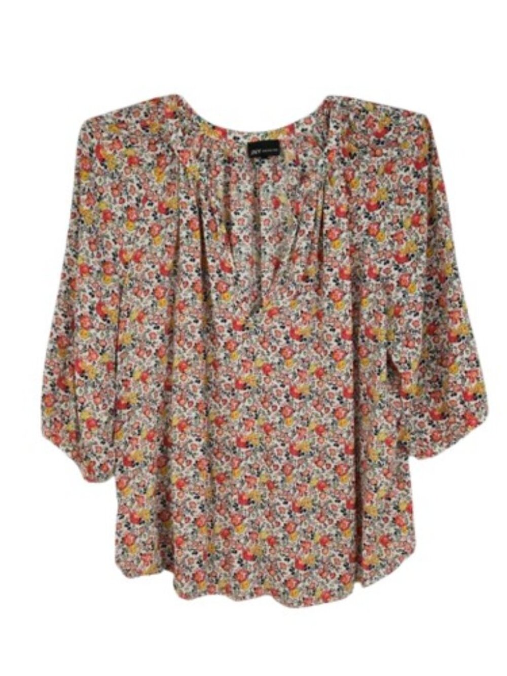 Jones New York Floral Pleated V Neck Blouse 1X